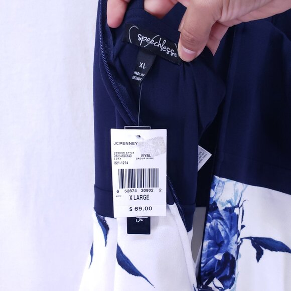 Speechless Navy Blue N White Floral Layered Formal Party Preppy Dress Size XL - Picture 13 of 15